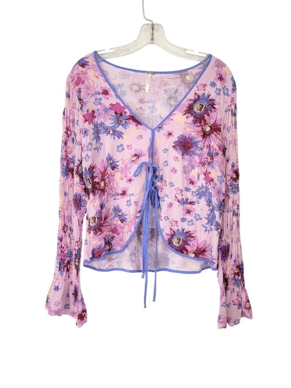 Free People Floral Long-Sleeve Tie-Front Blouse - Large